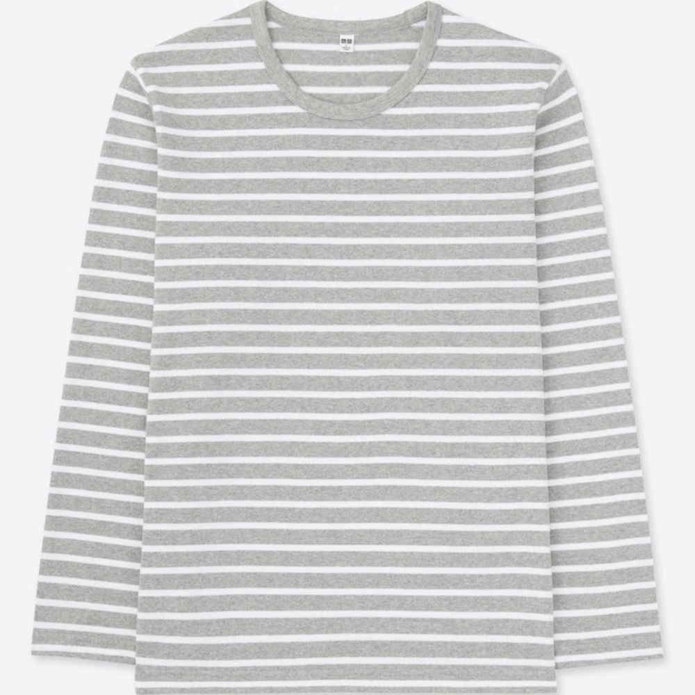 NWT Uniqlo Washed Striped Gray Long Sleeve Tee M